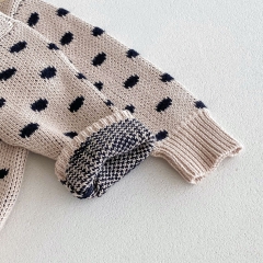 2024 Autumn Infant Baby Unisex Polka Dots Pattern Long Sleeves Sweater With Strap Overalls Sets Wholesale