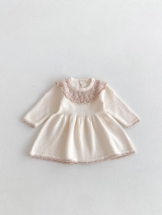 Infant Baby Girls Versatile Simple Color Patchwork One Piece Knitted Dress in Autumn Wholesale