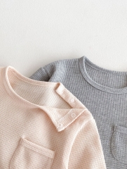 2024 Autumn Infant Baby Kids Simple Solid Color Long Sleeves Top + Trousers Casual Sets Wholesale