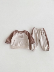 2024 Autumn Infant Baby Kids Simple Letters Pattern Long Sleeves Top Pullover + Trousers Casual Sets Wholesale