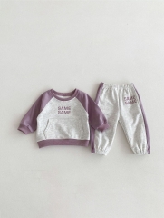 2024 Autumn Infant Baby Kids Simple Letters Pattern Long Sleeves Top Pullover + Trousers Casual Sets Wholesale