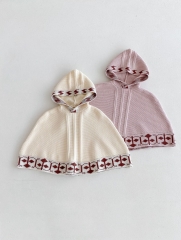 New Autumn Infant Baby Kids Girls Argyle Pattern Hooded Long Sleeves Knittd Cape Wholesale