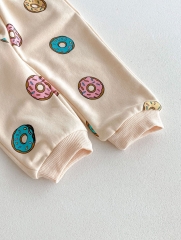 2024 Autumn Infant Baby Kids Cute Doughnut Pattern Long Sleeves Top Sweatshirt + Trousers Casual Sets Wholesale