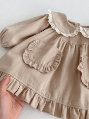 2025 Spring Infant Baby Kids Girls Simple Color Patchwork Dress Wholesale