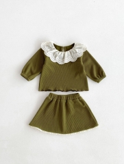 2024 Autumn Infant Baby Kids Cute Color Patchwork Long Sleeves Top + Trousers Cute Sets Wholesale