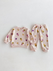 2024 Autumn Infant Baby Girls Floral Pattern Long Sleeves Pullover With Pants Cute Clothing Sets Wholesale