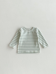 2024 Autumn Infant Baby Kids Girls Striped Long Sleeves Top With Sleeveless Overalls Cute Sets Wholesale