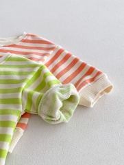 2024 Autumn Infant Baby Unisex Striped Pattern Long Sleeves Pullover With Pants Casual Sets Wholesale