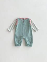 2024 Autumn Infant Baby Kids Girls Striped Long Sleeves Top With Sleeveless Overalls Cute Sets Wholesale