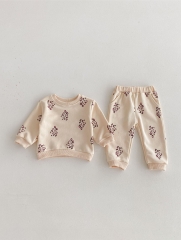 2024 Autumn Infant Baby Unisex Simple Pattern Long Sleeves Pullover With Pants Casual Sets Wholesale