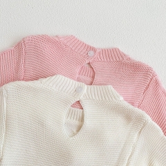 Infant Baby Girls Versatile Simple Tassels One Piece Knitted Jacquard Bodysuit Onesies in Autumn Wholesale