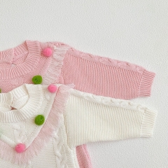 Infant Baby Girls Versatile Simple Tassels One Piece Knitted Jacquard Bodysuit Onesies in Autumn Wholesale
