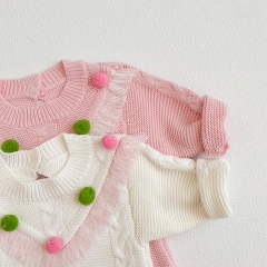 Infant Baby Girls Versatile Simple Tassels One Piece Knitted Jacquard Bodysuit Onesies in Autumn Wholesale