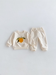 2024 Autumn Infant Baby Unisex Fruits Pattern Long Sleeves Pullover With Pants Casual Sets Wholesale