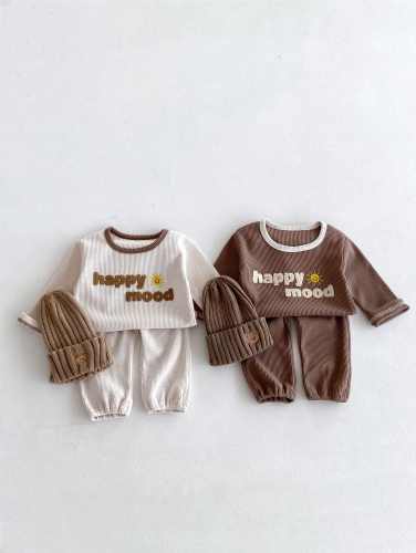 2024 Autumn Infant Baby Unisex Letters Pattern Long Sleeves Pullover With Pants Casual Sets Wholesale