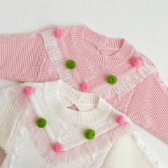 Infant Baby Girls Versatile Simple Tassels One Piece Knitted Jacquard Bodysuit Onesies in Autumn Wholesale