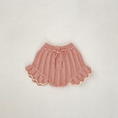 2024 Autumn Infant Baby Girls Argyle Pattern Long Sleeves Knitted Top With Bloomers Pink Sets Wholesale