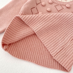 2024 Autumn Infant Baby Girls Argyle Pattern Long Sleeves Knitted Top With Bloomers Pink Sets Wholesale