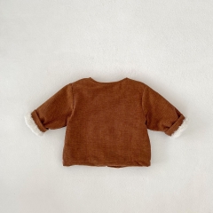 New Winter Infant Baby Kids Single Breasted Long Sleeves Simple Plain Solid Color Corduroy Coat Wholesale