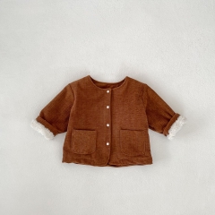 New Winter Infant Baby Kids Single Breasted Long Sleeves Simple Plain Solid Color Corduroy Coat Wholesale