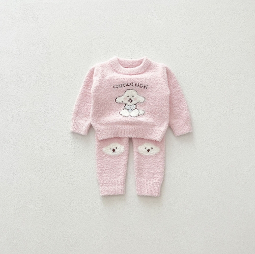 2024 Winter Infant Baby Kids Girls Puppy Pattern Long Sleeves Top With Pants Cute Pajama Sets Wholesale