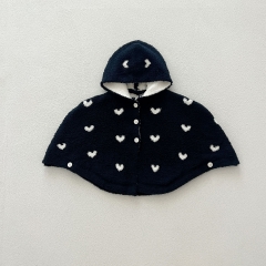 New Winter Infant Baby Kids Girls Heart Pattern Hooded Long Sleeves Knittd Cape Wholesale