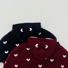 New Winter Infant Baby Kids Girls Heart Pattern Hooded Long Sleeves Knittd Cape Wholesale