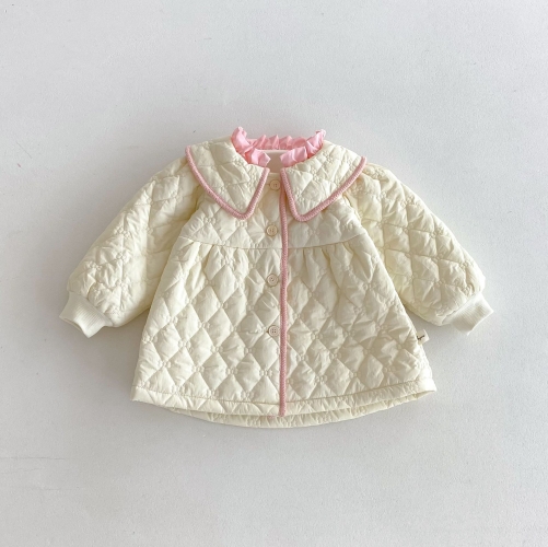 New Winter Infant Baby Kids Girls Color Patchwork Single Breasted Long Sleeves Fashion Coat Wholesale