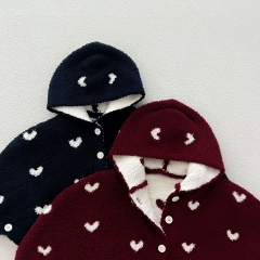 New Winter Infant Baby Kids Girls Heart Pattern Hooded Long Sleeves Knittd Cape Wholesale