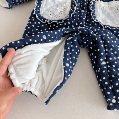 Infant Baby Girls Versatile One Piece Dots Pattern Bodysuit Thick Rompers in Winter Wholesale