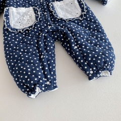 Infant Baby Girls Versatile One Piece Dots Pattern Bodysuit Thick Rompers in Winter Wholesale