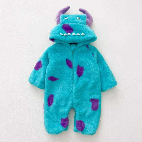 Infant Baby Unisex Cute Cartoon Monster Design One Piece Bodysuit Thick Rompers in Winter Wholesale