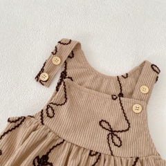 Infant Baby Girls Corduroy Sleeveless One Piece Flowers Pattern Bodysuit Onesies Wholesale