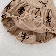 Infant Baby Girls Corduroy Sleeveless One Piece Flowers Pattern Bodysuit Onesies Wholesale