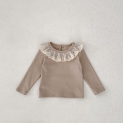 New Arrivals Autumn Baby Girls Long Sleeves Top with Lace Collar Wholesale