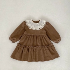 2025 Spring Infant Baby Kids Girls Simple Corduroy Long Sleeves Dress Wholesale