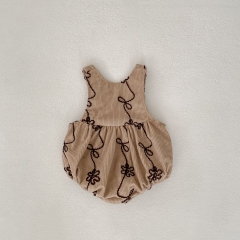 Infant Baby Girls Corduroy Sleeveless One Piece Flowers Pattern Bodysuit Onesies Wholesale
