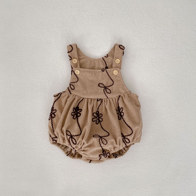 Infant Baby Girls Corduroy Sleeveless One Piece Flowers Pattern Bodysuit Onesies Wholesale
