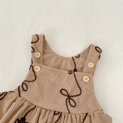 Infant Baby Girls Corduroy Sleeveless One Piece Flowers Pattern Bodysuit Onesies Wholesale