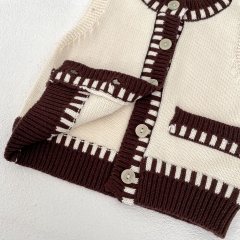 Baby and Toddler Girls' 0-3 Years Knitted Sleeveless Color Patchwork Single Breasted Vest Wholesale