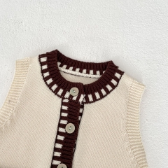 Baby and Toddler Girls' 0-3 Years Knitted Sleeveless Color Patchwork Single Breasted Vest Wholesale