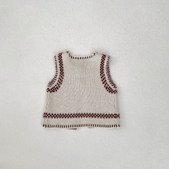 Baby and Toddler Girls' 0-3 Years Knitted Sleeveless Argyle Pattern Single Breasted Vest Wholesale