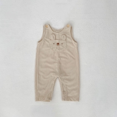 2025 Spring Infant Baby Unisex Teddy Bear Pattern Long Sleeves Top With Strap Overalls Sets Wholesale