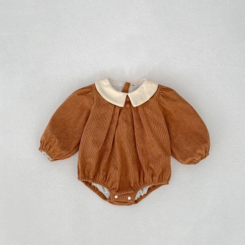 Infant Baby Girls Corduroy Long Sleeves One Piece Color Patchwork Bodysuit Onesies Wholesale