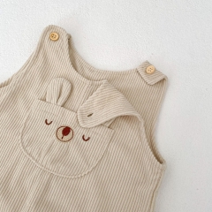 2025 Spring Infant Baby Unisex Teddy Bear Pattern Long Sleeves Top With Strap Overalls Sets Wholesale