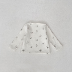 2025 Spring Infant Baby Unisex Teddy Bear Pattern Long Sleeves Top With Strap Overalls Sets Wholesale