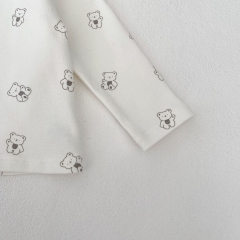 2025 Spring Infant Baby Unisex Teddy Bear Pattern Long Sleeves Top With Strap Overalls Sets Wholesale