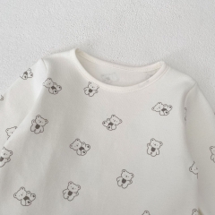 2025 Spring Infant Baby Unisex Teddy Bear Pattern Long Sleeves Top With Strap Overalls Sets Wholesale