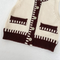Baby and Toddler Girls' 0-3 Years Knitted Sleeveless Color Patchwork Single Breasted Vest Wholesale