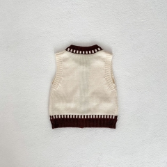 Baby and Toddler Girls' 0-3 Years Knitted Sleeveless Color Patchwork Single Breasted Vest Wholesale